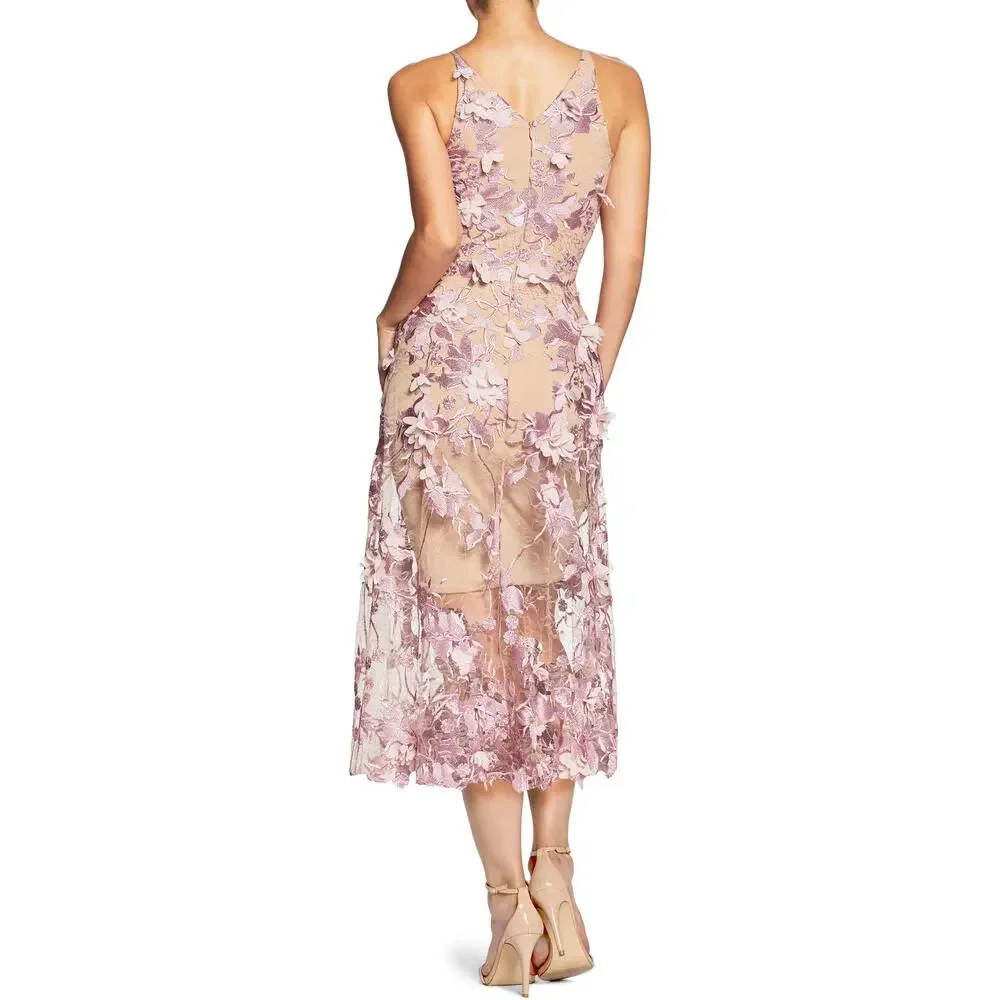 Dress the Population Audrey Floral Applique Fit & Flare Dress Pink Large - Picture 9 of 9